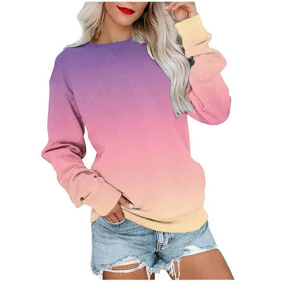 pbnbp Fall Sweater for Women 2023 Trendy Ombre Tie Dye Long Sleeve Pullover Casual Loose Fit Color Thin Crewneck Sweatshirts