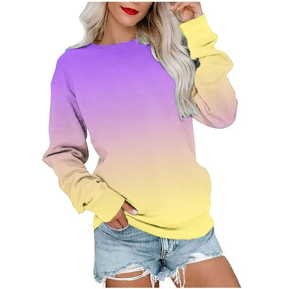 pbnbp Fall Sweater for Women 2023 Trendy Ombre Tie Dye Long Sleeve Pullover Casual Loose Fit Color Thin Crewneck Sweatshirts