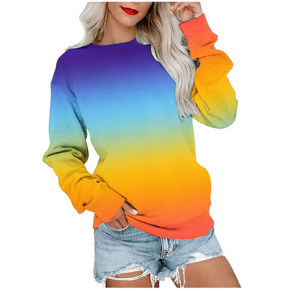 pbnbp Fall Sweater for Women 2023 Trendy Ombre Tie Dye Long Sleeve Pullover Casual Loose Fit Color Thin Crewneck Sweatshirts
