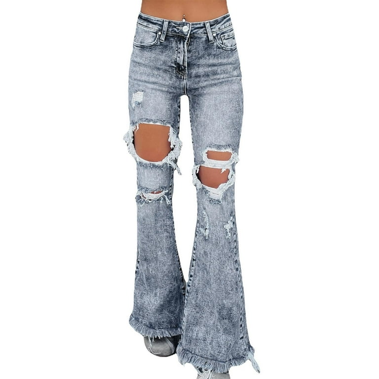 pbnbp Fashion Womens Y2k Jeans Casual Bell Bottom Mid Rise Frayed