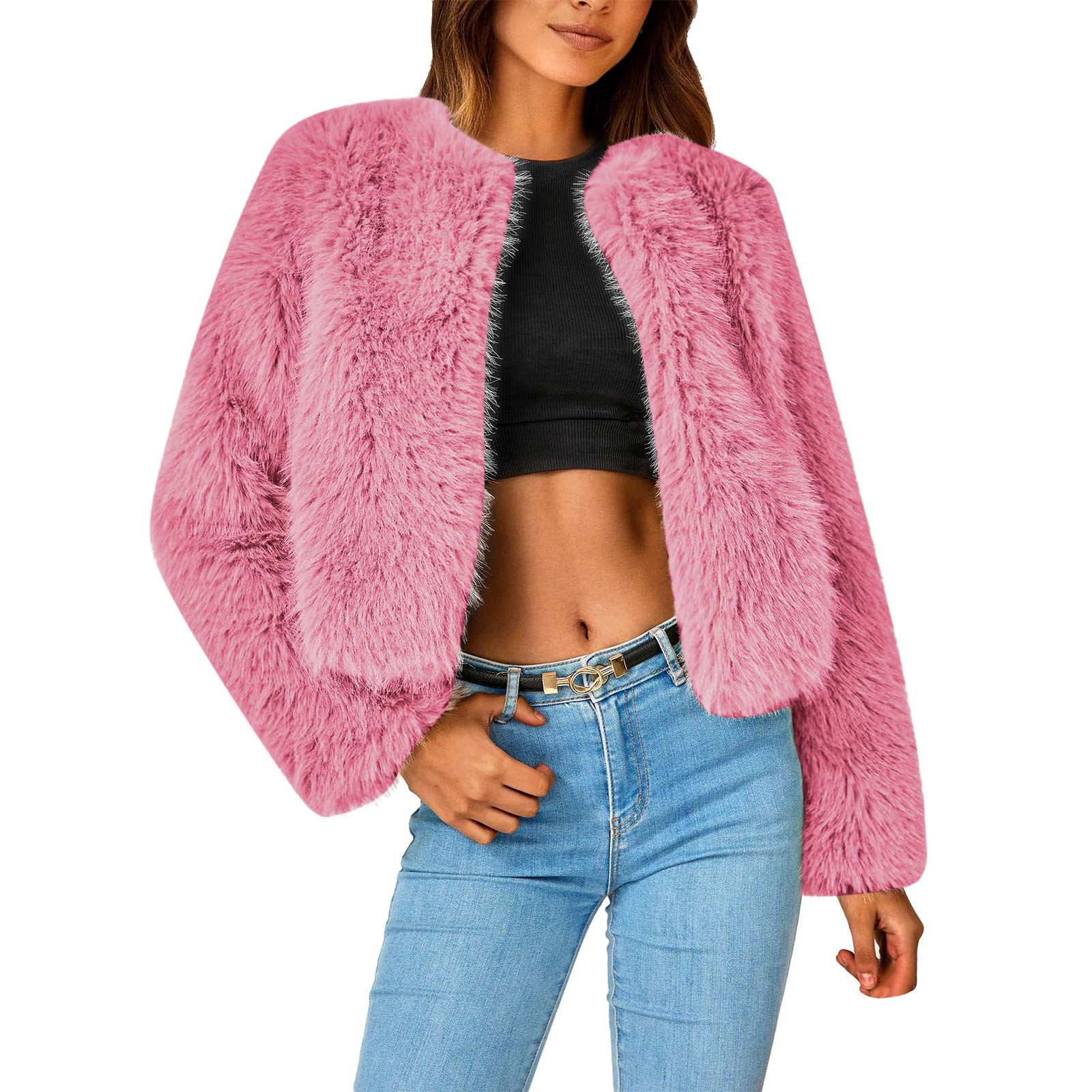 pbnbp Faux Fur Coat, Women Coat Fluffys Fleece Turndown Collar Faux