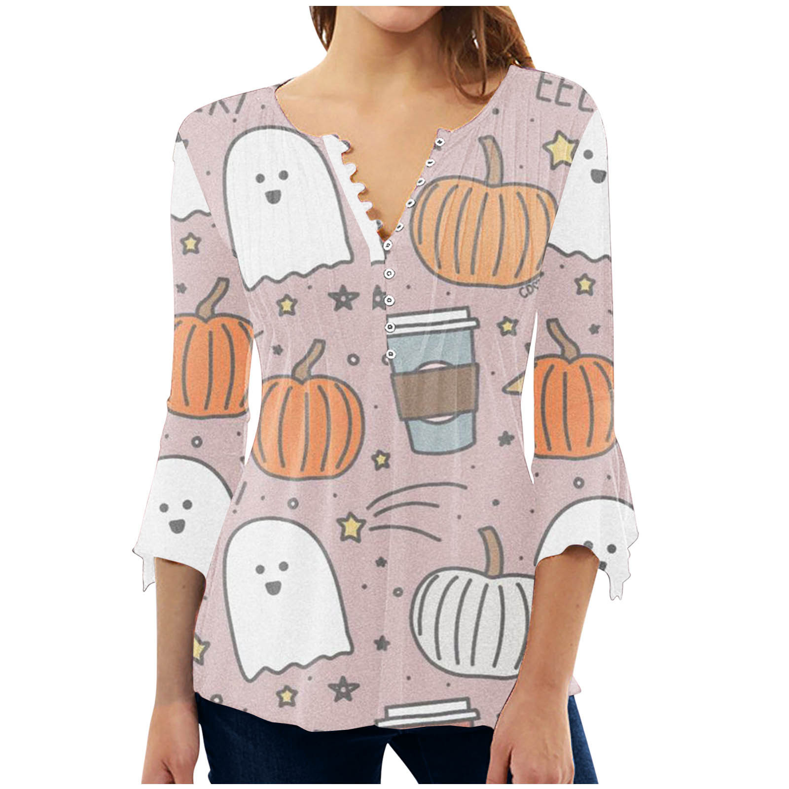 pbnbp Halloween Shirts Women Cute Novelty Pumpkin Ghost Castle Bat