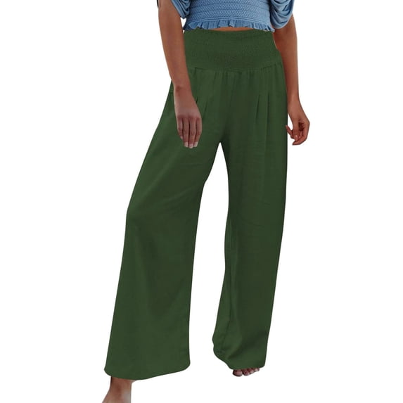 pbnbp Linen Pants Women Summer Basic High Waisted Solid Color Plus Size with Pockets Full Length Wide Leg Trousers Flowy Pants for Women