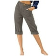 thumbnail image 1 of pbnbp Linen Pants Women Summer Casual Petite Dress Slacks Pull On Capri Pants Plus Size Womens Stretch Capris with Pcokets, 1 of 3