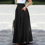 pbnbp Long Pleated Skirts for Women 2023 High Waist Solid Vintage Maxi Skirt A Line Skirt Flared Casual Skirt with Pockets