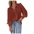thumbnail image 1 of pbnbp Long Sleeve Button Down Shirts for Women Work Office Dressy Blouses 2023 Lapel V Neck Balloon Sleeve Top Shirt, 1 of 4