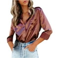 thumbnail image 1 of pbnbp Long Sleeve Shirts for Women Work Casual Plus Size Satin Button Down Lapel V Neck Dressy T Shirts Womens Blouses for Work Professional Summer Savings Clearance 2023!, 1 of 4