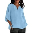 thumbnail image 1 of pbnbp Plus Size Tops for Women Cotton Linen Casual Solid Basic Loose Fit Notch V Neck 3/4 Sleeve Comfy Cozy Blouses, 1 of 4