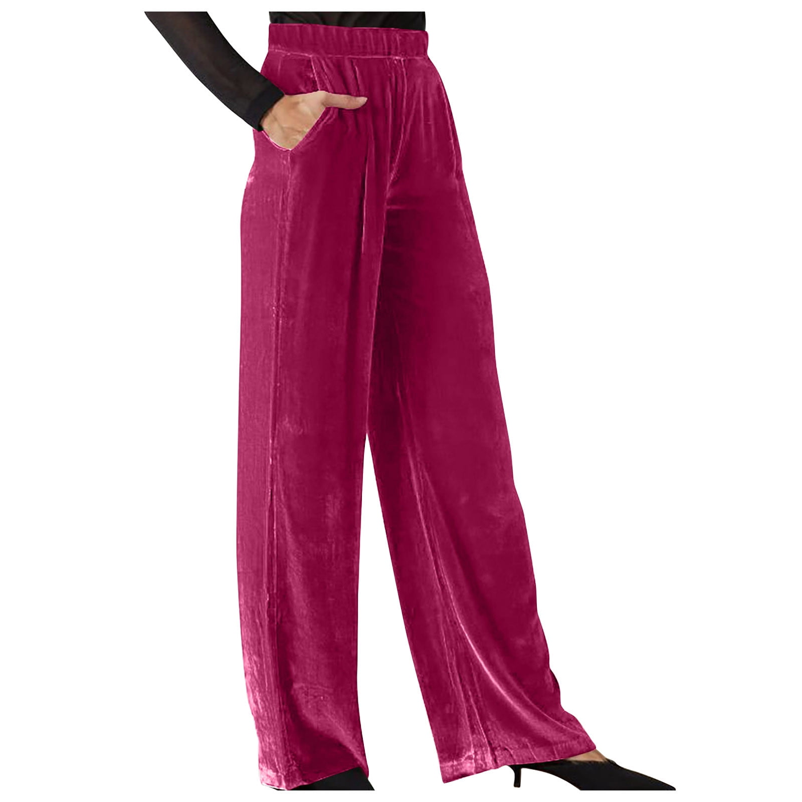 pbnbp Savings Clearance 2024 Velvet Pants for Women Dressy Comfy High Waisted Stretch Velour Wide Leg Trousers Solid Color Pants with Pockets Walmart