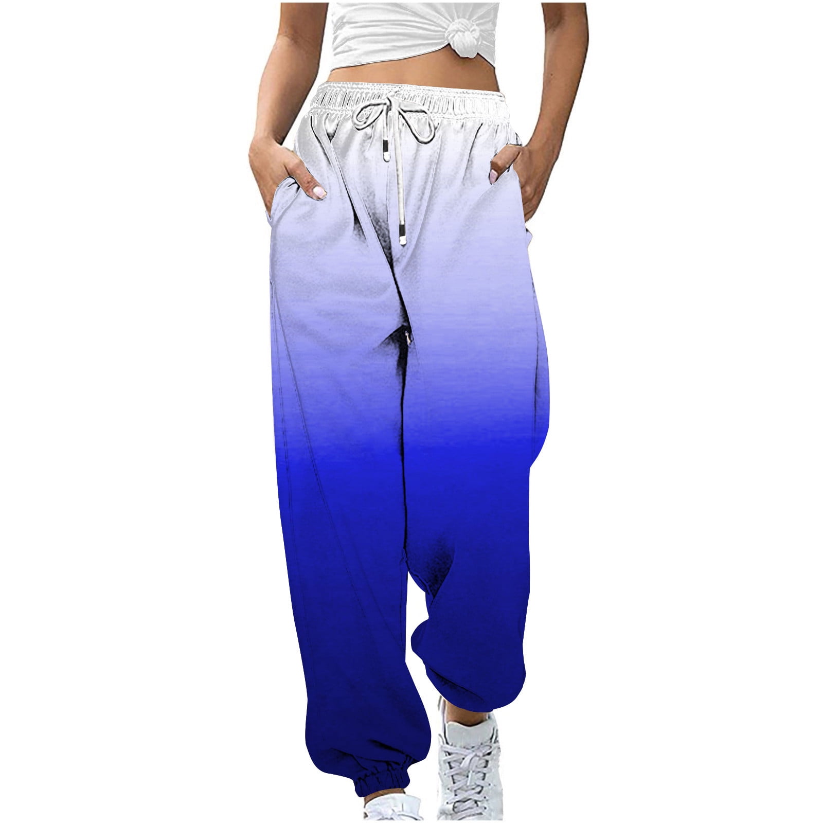 pbnbp Sweatpants for Women Fashion Ombre Tie Dye Elastic Drawstring High Waisted Baggy Jogger Trousers Plus Size Cinch Bottom Parachute Pants with Pockets on Clearance Walmart