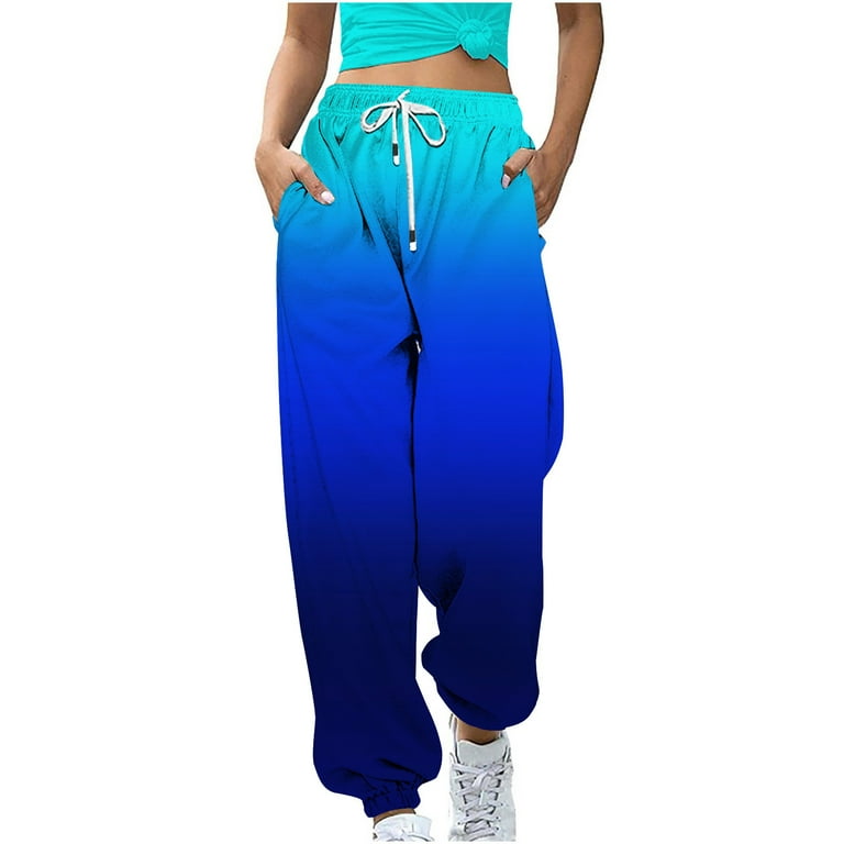pbnbp Sweatpants for Women Fashion Ombre Tie Dye Elastic Drawstring High Waisted Baggy Jogger Trousers Plus Size Cinch Bottom Parachute Pants with Pockets on Clearance Walmart