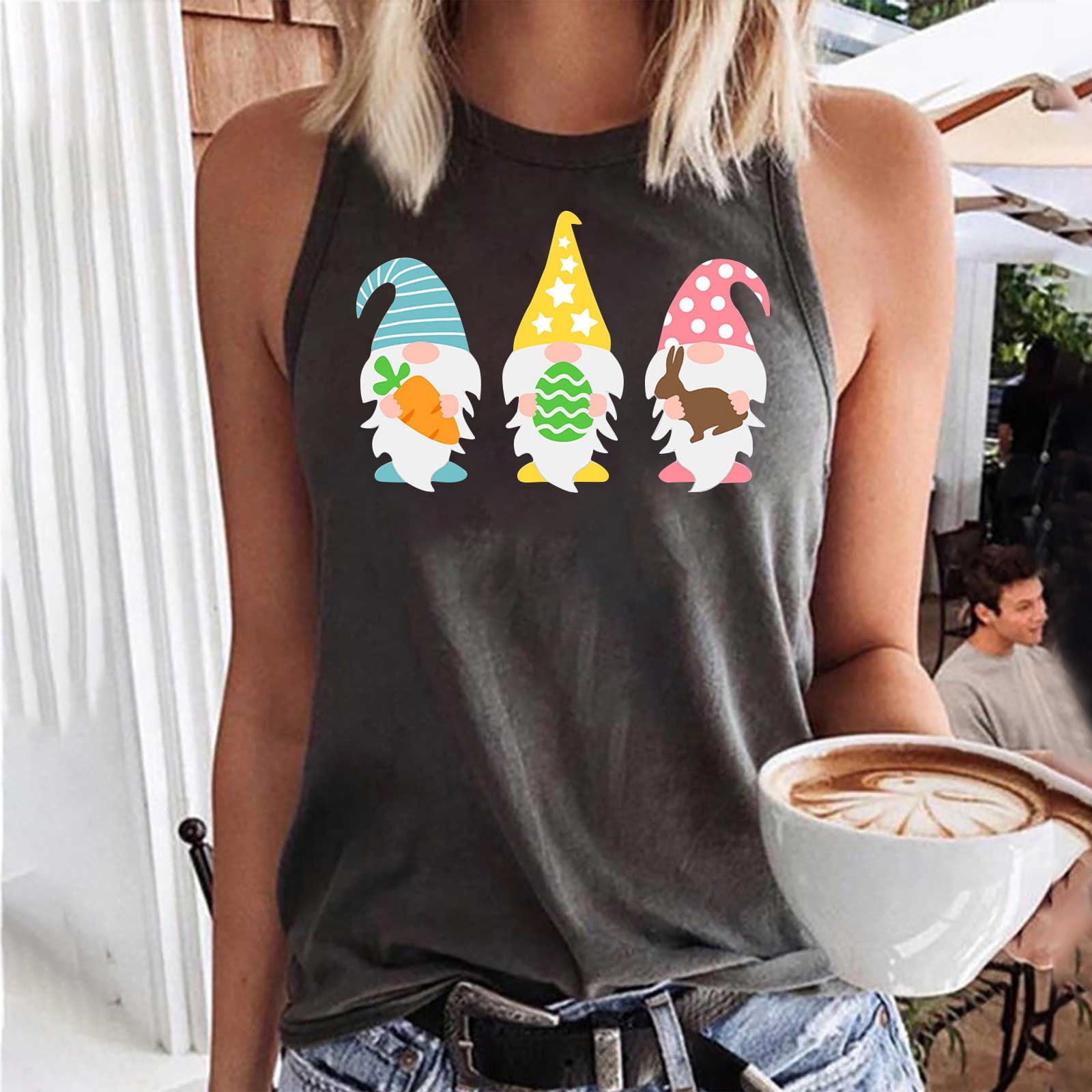 Casual Tank For Sleeveless Happy T-Shirt Fashion Leopard pbnbp Crewneck Rabbit Vest Tees Easter Top Women Tops Summer