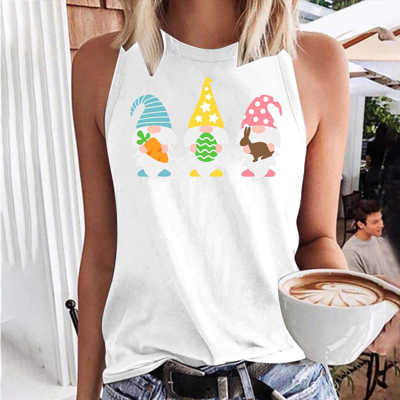pbnbp Tank Top For Women Leopard Rabbit Tees Crewneck Sleeveless Casual  Summer Vest Tops Fashion Happy Easter T-Shirt
