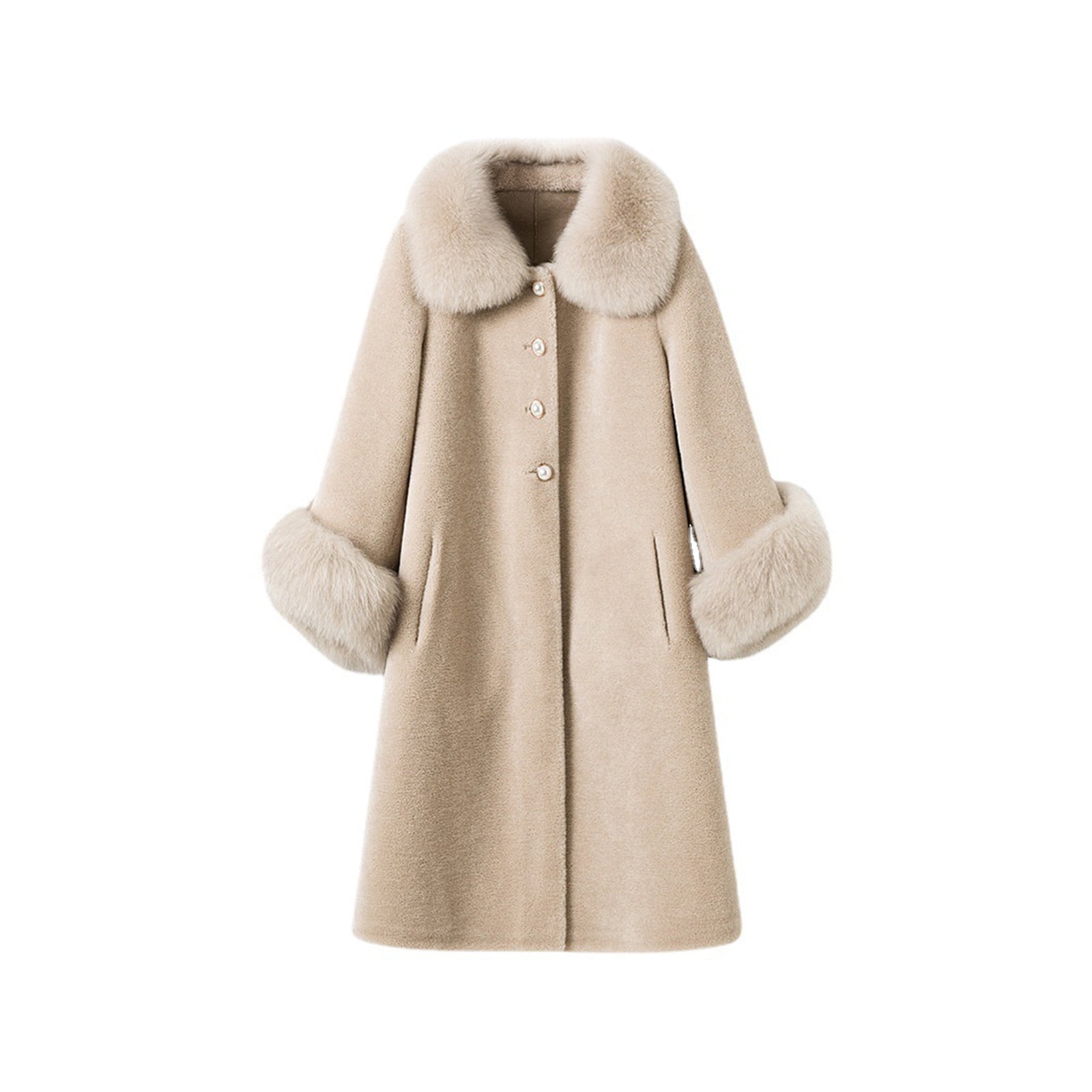 pbnbp Winter Coats for Women Warm Fluffy Faux Fur Collar Button Down ...
