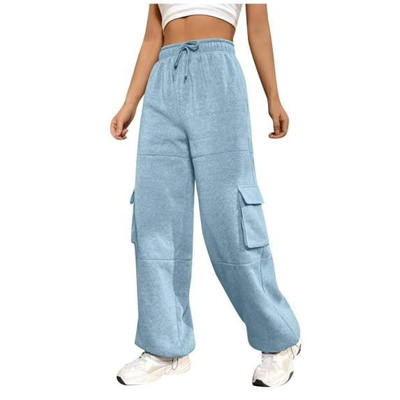 pbnbp Women's Casual Cargo Sweatpants Fleece Lined High Elastic Waist Athletic Loungewear Baggy Hiking Jogger Pant with Pockets Winter