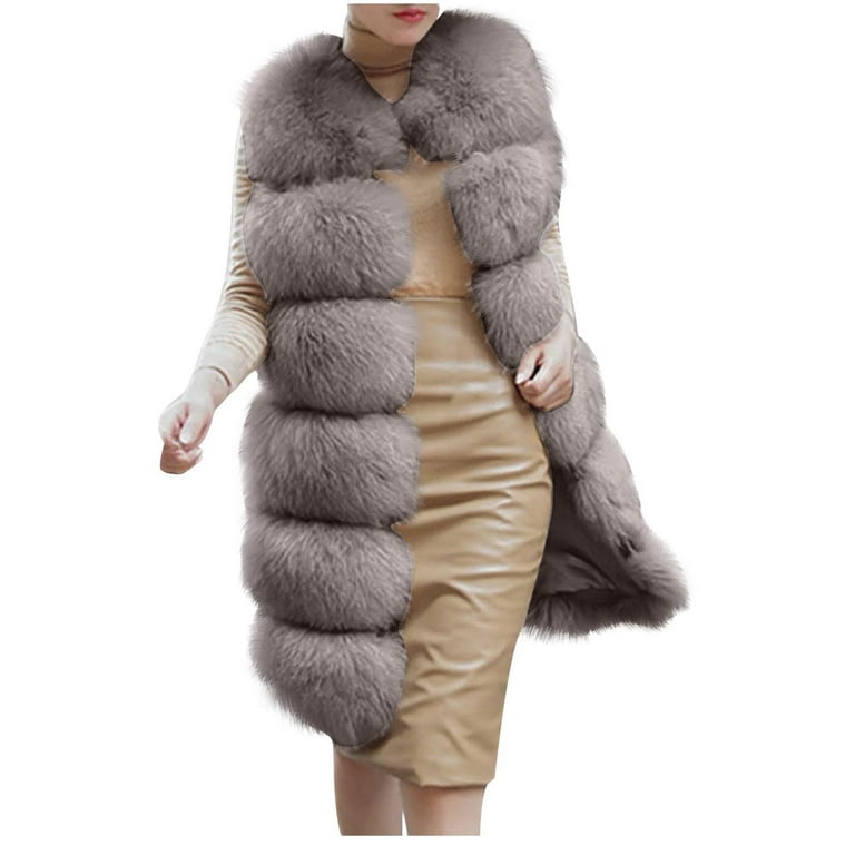 pbnbp Women's Luxury Faux Fur Vest Winter Warm Fuzzy Sleeveless