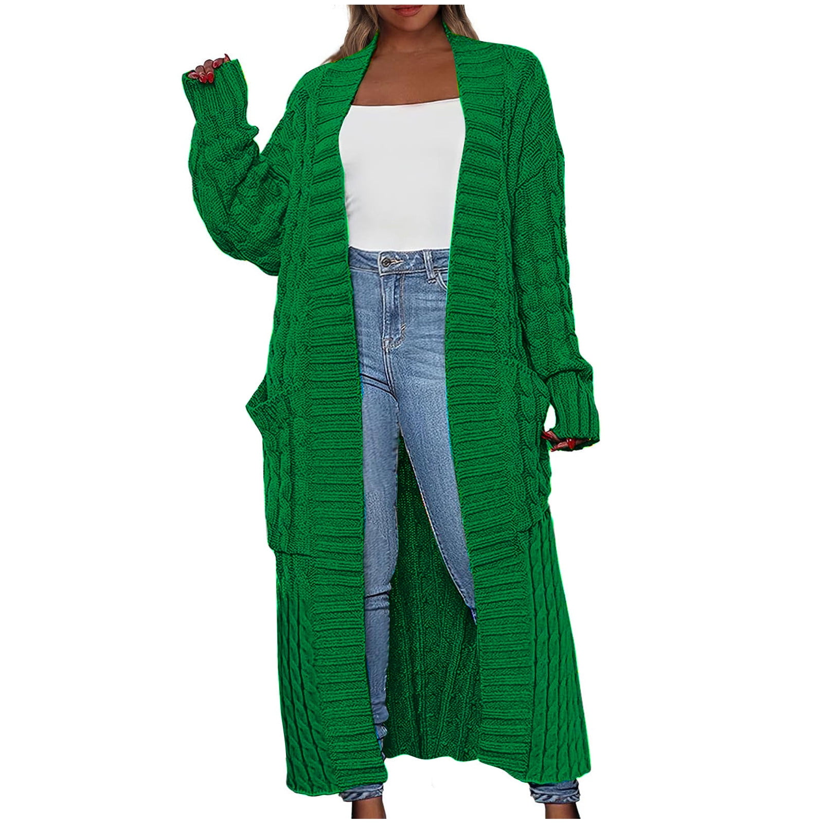 pbnbp Women s Maxi Long Cardigan Sweaters Solid Color Open Front Chunky Cable Knit Outwear Coat Loose Duster Sweater with Pockets Winter Clearance