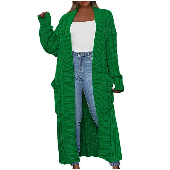 pbnbp Women's Maxi Long Cardigan Sweaters Solid Color Open Front Chunky Cable Knit Outwear Coat Loose Duster Sweater with Pockets