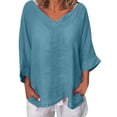 thumbnail image 1 of pbnbp Womens 3/4 Sleeve Cotton Linen Shirts Plus Size V Neck Loose Fit Tops Lightweight Blouses for Women Summer Savings Clearance 2023!, 1 of 4