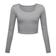 thumbnail image 1 of pbnbp Womens Cropped Long Sleeve Shirts Basic Solid Crewneck Thermal Undershirts Comfy Tight Stretch Workout Fitted Tops on Clearance, 1 of 2