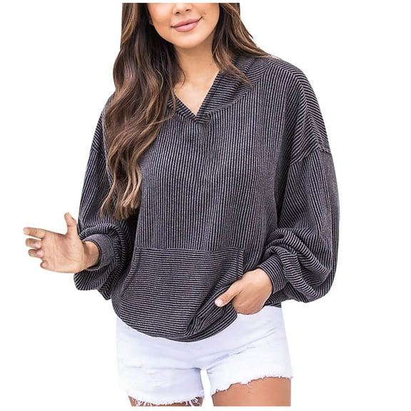 pbnbp Womens Fall Fashion 2023 Women's Casual Pure Half Zip V-Neck Loose Fitting Pullover Long Sleeved Lapel, with Kangroo Pockets