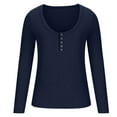 thumbnail image 1 of pbnbp Womens Knit Ribbed Underwear Thermal Spring Solid Color Tight Bottom Shirt Solid U Neck Threaded Long Sleeve Inner Top, 1 of 4