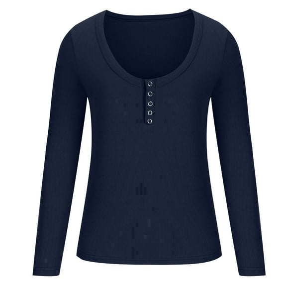 pbnbp Womens Knit Ribbed Underwear Thermal Spring Solid Color Tight Bottom Shirt Solid U Neck Threaded Long Sleeve Inner Top