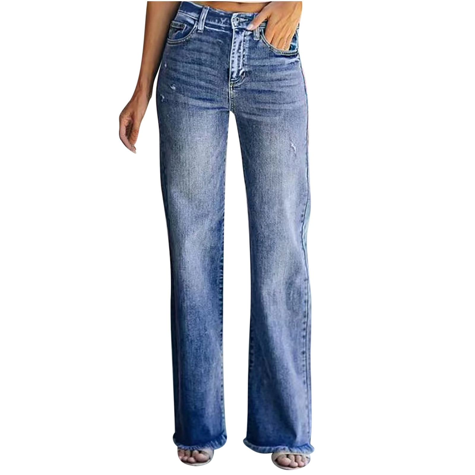 Low Rise Wide Leg Stacked Jeans, Dark Blue Slim Fit Loose Baggy Hem  Stretchy Denim Pants, Y2K Women's Denim & Clothing