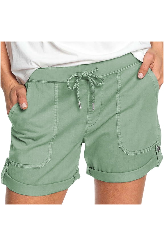 Womens Shorts Drawstring Mid-Rise Shorts Plus Size Summer Casual Solid Classic Relax-Fit Shorts for Women