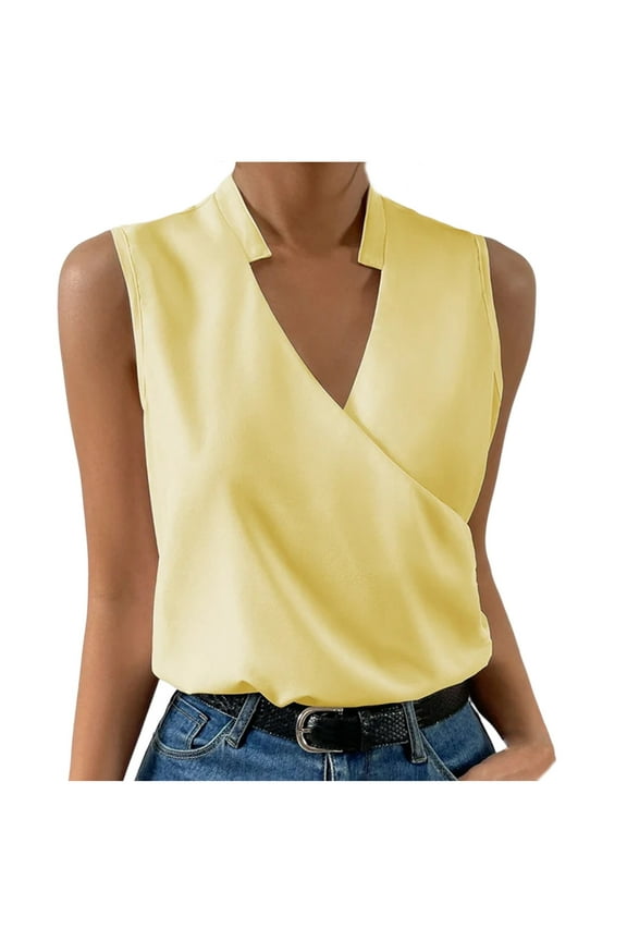 Womens Tank Tops Summer Casual Solid Dressy Blouses Plus Size V Neck Sleeveless Surplice Work Office T Shirts