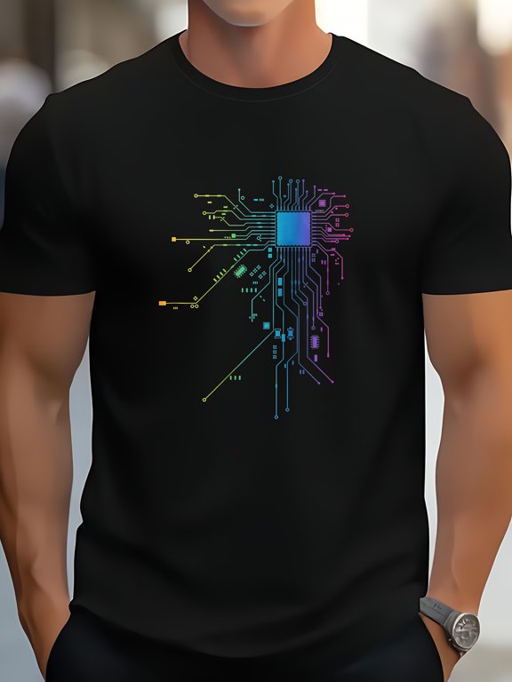 pcb circuit board cpu core graphic t shirt vibrant 180crew neck tee for men women tech enthusiast gift casual short sleeve shirt s 2xl black
