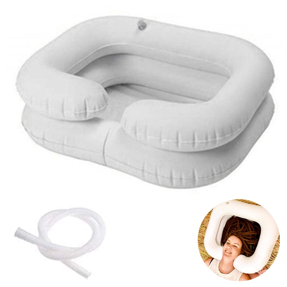 pcs Inflatable Shampoo Basin for Bedside, Shampoo Tub for Locs, Portable Shampoo Bowl for Elderly, Disabled, Pregnant, Injured, Bedridden, Handicapped, Hair Washing Tray for Sink at Home White