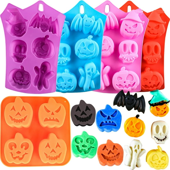 pcs Pumpkin Silicone Mold Halloween Cake Chocolate Molds Silicone with Ghost Pumpkin Bat & Witch Hat Cookie Molds for Candy Gummy Jello Ice Cube Crayon Melt Biscuits,Soap Pumpkin Baking Mold