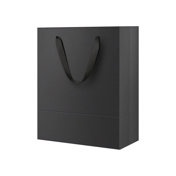 pdqouc 1 Pack 7x4x9 Black Gift Bags – Medium Sturdy & Reusable PremiumGift Bags for Books, Clothing Accessories, BoutiqueGift, Party Favors, Weddings, Birthdays, Christmas and Holidays