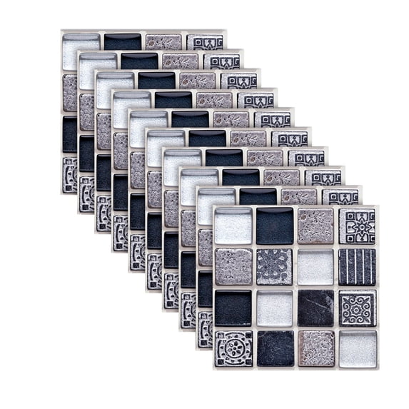 pdqouc 10-Pack 3D MosaicTile Stickers, Removable SelfAdhesive Wall Tiles for Kitchen Bathroom Backsplash, PVC Square Vinyl Decals, Peel and Stick Waterproof Wall Decor