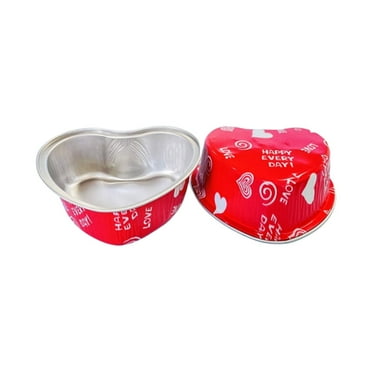 pdqouc 10 Pcs Heart Shaped Aluminum Foil Cake Pan Disposable Heart Shaped Cake Pans Love Cupcake Topper for Valentine's Day Mother's Day Wedding Party