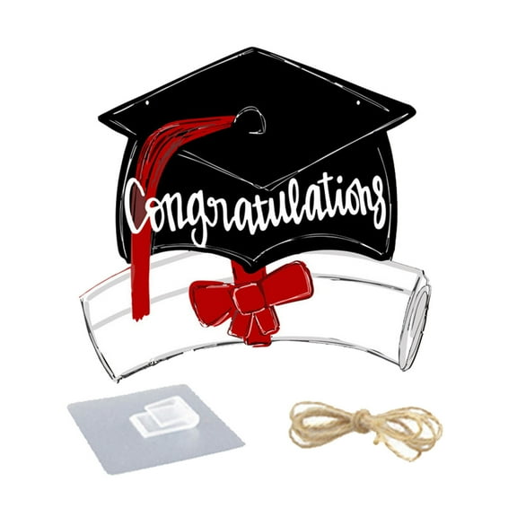 pdqouc 2024 Graduation Sign Wood Door Hanging Congratulations Doctor Hat Home Yard Porch Hanging Decoration Sign with Rope 2024 Grad Party Supplies Black