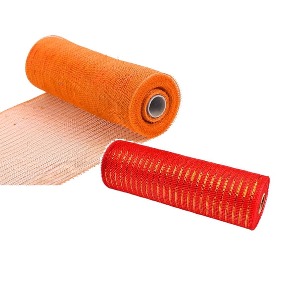 pdqouc 2PCS Mesh Fabric Ribbon Roll Solid/ Metallic Mesh Roll for Fall Thanksgiving Wreath Making DIY Floral Craft Ribbon Wedding Party Gifts Decoration