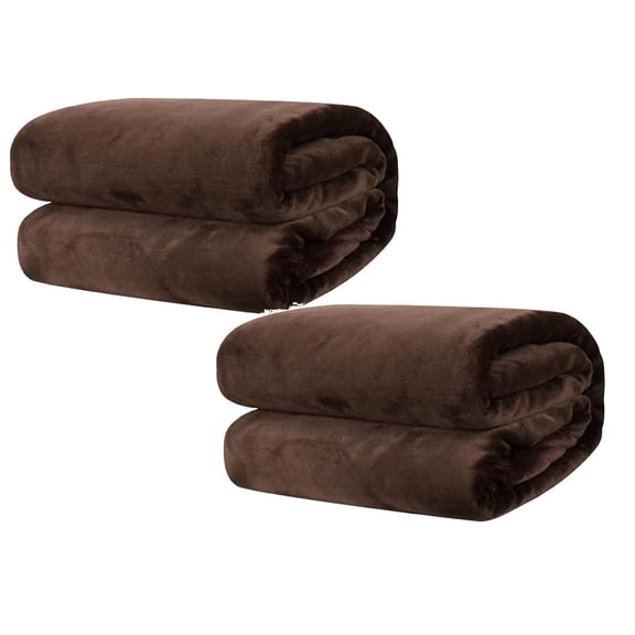 pdqouc 2PCS Soft Solid Warm MicroPlush Blanket Dark Brown Throw Rug Sofa Bedding Supplies 51*59 Inch for Home Bedroom Living Room Couch Decor Furry Blanket