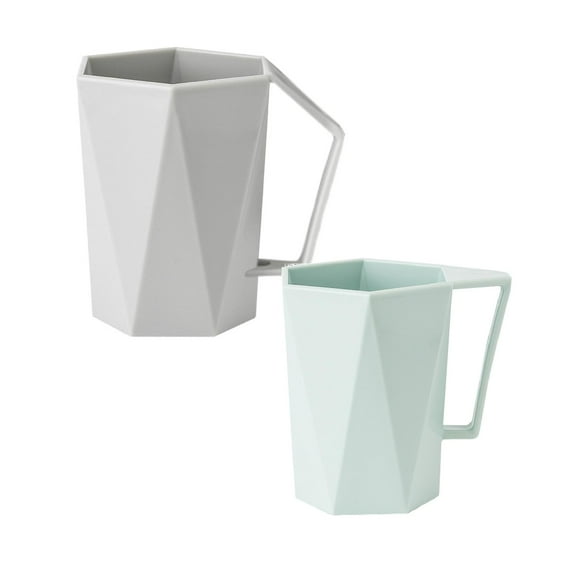 pdqouc 2Pcs Geometry Design Plastic Coffee Cups Reusable Plastic Cup Mug with Handle Lightweight Microwavable Dishwasher Safe Un*breakable Camping Coffee Mugs for Tea Milk Water Juice Tea