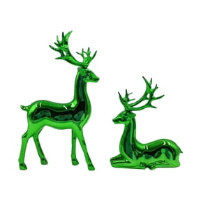 pdqouc 2Pcs Multi Color Electroplated Deer Statue Reindeer Figurines Resin Sculpture Living Room Home Decoration Nordic Tabletop Ornaments