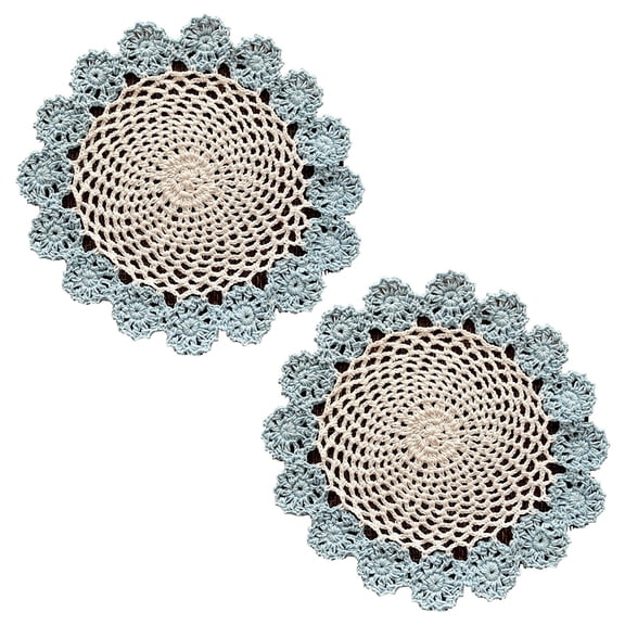 pdqouc 2pcs Doilies Crochet Cotton Lace Table Placemats Handmade Round Hook Flower Hollow Decorative Cushion Plate Pad Insulation Dining Table Mats 8inch