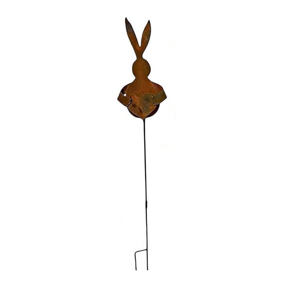 pdqouc 35 Inch Easter Metal Bunny Planter Garden Stake, Rustic Patina Finish Decorative Stake, Ideal for Outdoor Garden Yard, Perfect for Small Flowers Spring Display Decor