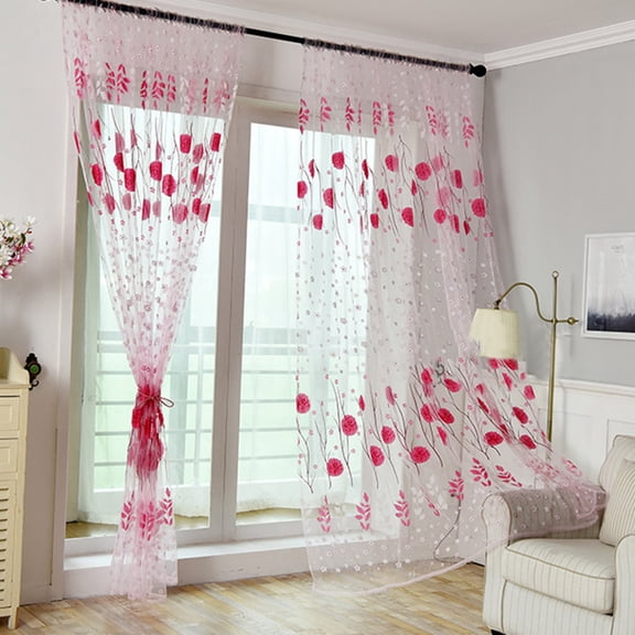 pdqouc 39''x78.7'' Window Screen Decoration Cluster Flower Tulle Curtain Tulle Floral Tracery Voile Drape Drapery Polyester Fabric Home Living Room Bedroom Decorations Multi Color