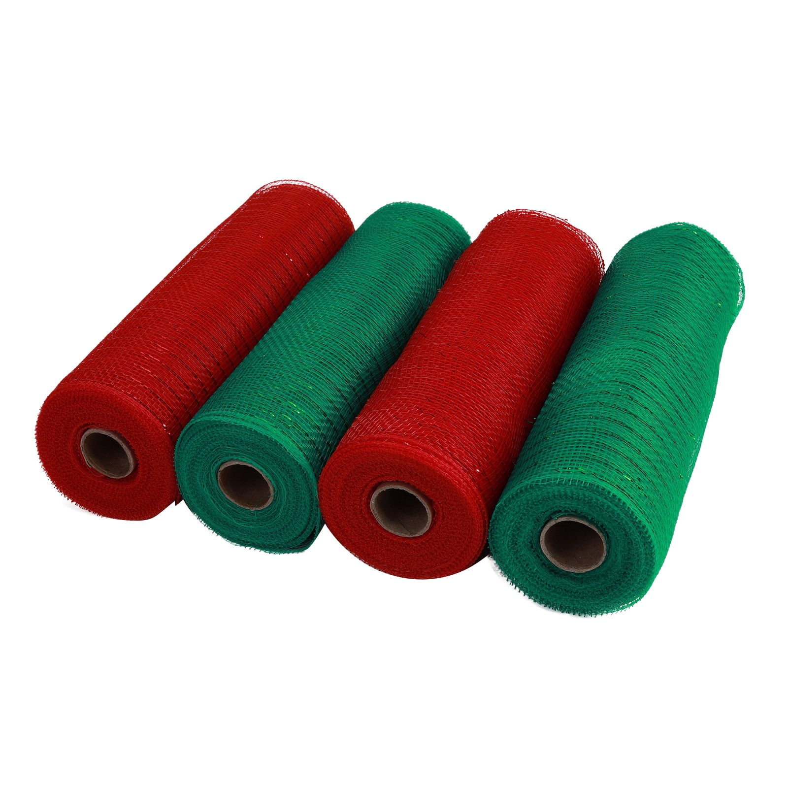 pdqouc 4 Decor Mesh Ribbon Roll 10 Inch X 30 Feet Each Roll Poly Mesh Metallic Foil Ribbon Christmas Party Ribbon for Wreath Decoration DIY Crafts Making Supplies(Red&Green)