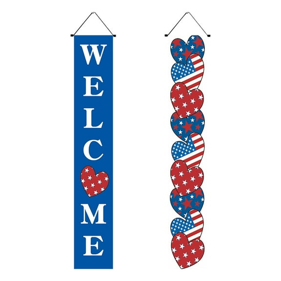 pdqouc 4th Of July Welcome Porch Sign Memorial Day Banner Decorations Patriotic Letter Print Decor Independence Day Hanging Banner for Home Party Door Outdoor