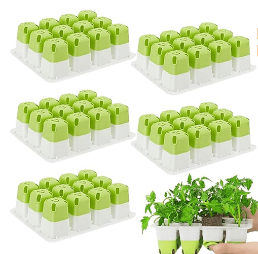 pdqouc 5-Pack Reusable Seed Starter Kit, 60 Cells Silicone Seedling Trays with Dome, Indoor Gardening Supplies for Starting Plant Seeds, Mini Greenhouse Germination Trays