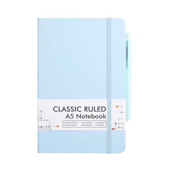 pdqouc A5 Hardcover Business Notebook with Built-In Pen Holder, Ruled Lined Pages for Journaling and Work Notes, Includes Ballpoint Pen