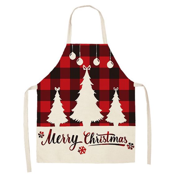 pdqouc Christmas Kitchen Cooking Aprons Red Plaid Adjustable Baking Apron Holiday Party Household Cute Creative Fashion Aprons for Women
