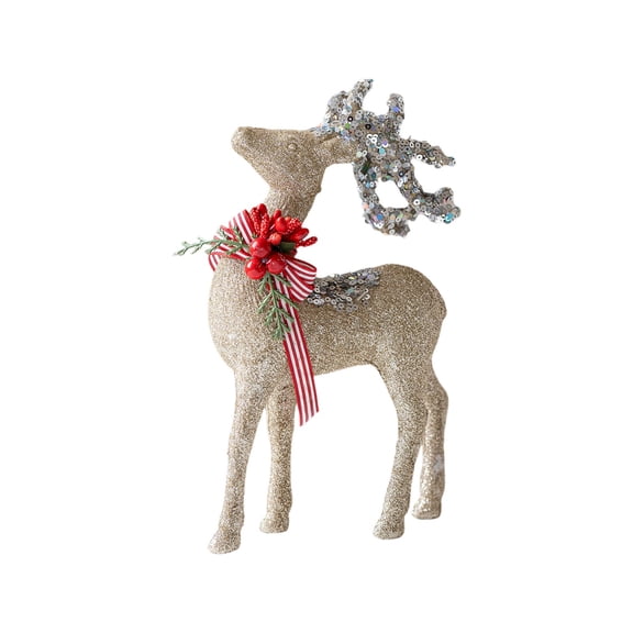 pdqouc Christmas Reindeer Figures Glitter Christmas Deer Ornament Family Holiday Decoration Window Display Scene Matching for Tabletop Mantel Shelf Centerpieces Decor